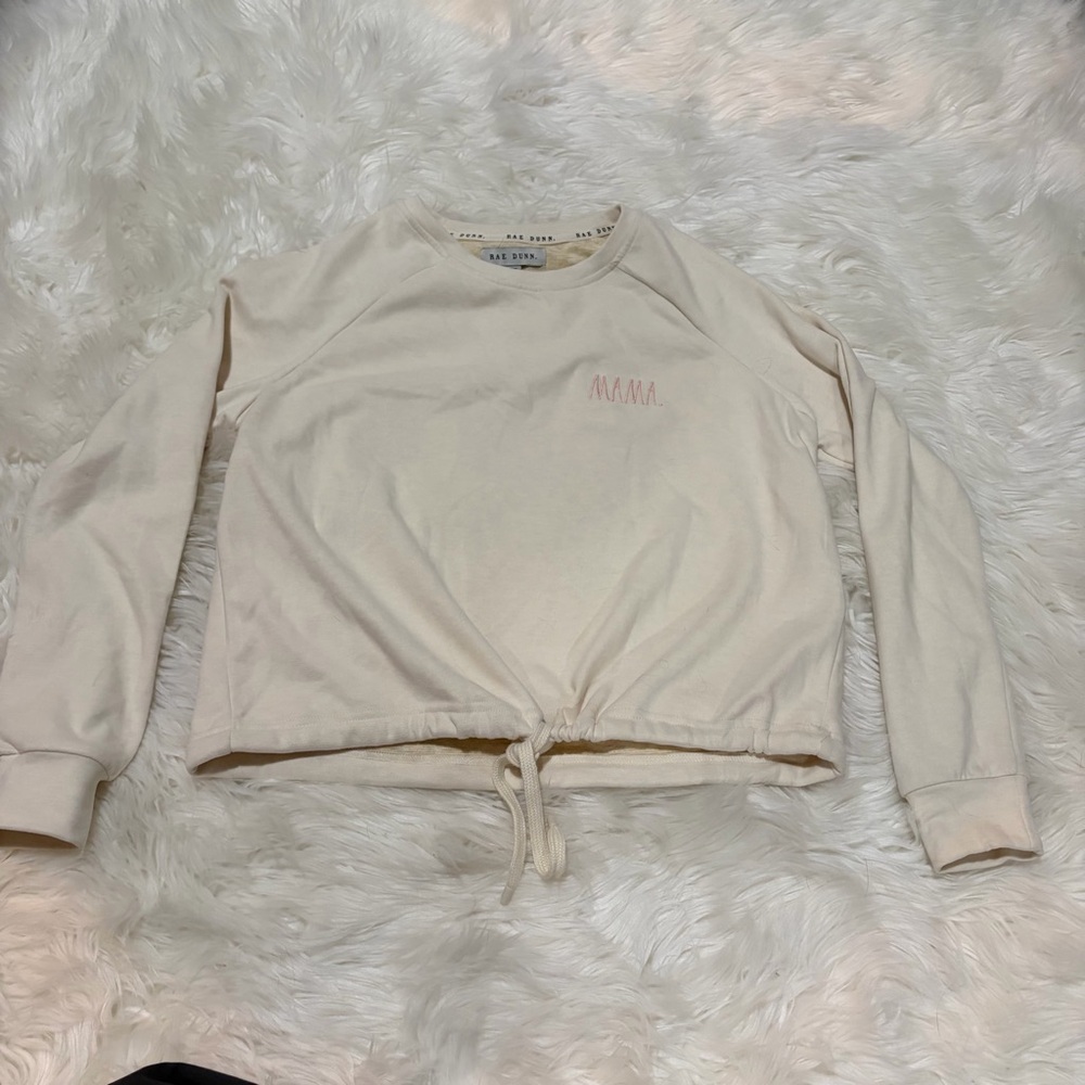 Rae‎ Dunn “mama” cropped cream sweater oversized XS